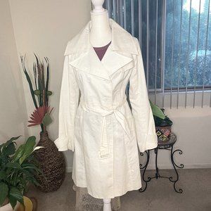 SALE: White Trench Coat by Red Berry. Size S. Double-breasted with satin lining